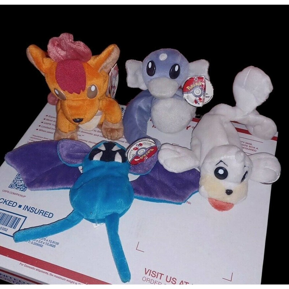 POKEMON KFC Exclusive Plush Set of 4 Beanie Toys-1998-Vulpix-Dratini-Seel-Zubat
